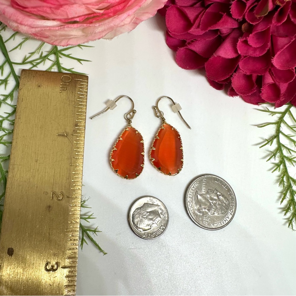 NEW⚜️Orange Glass Crystal Drop Earrings - Picture 6 of 6